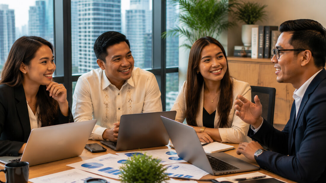 Team discussion about responsible financial services